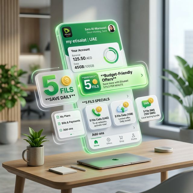 Etisalat UAE mobile app interface 3D illustration