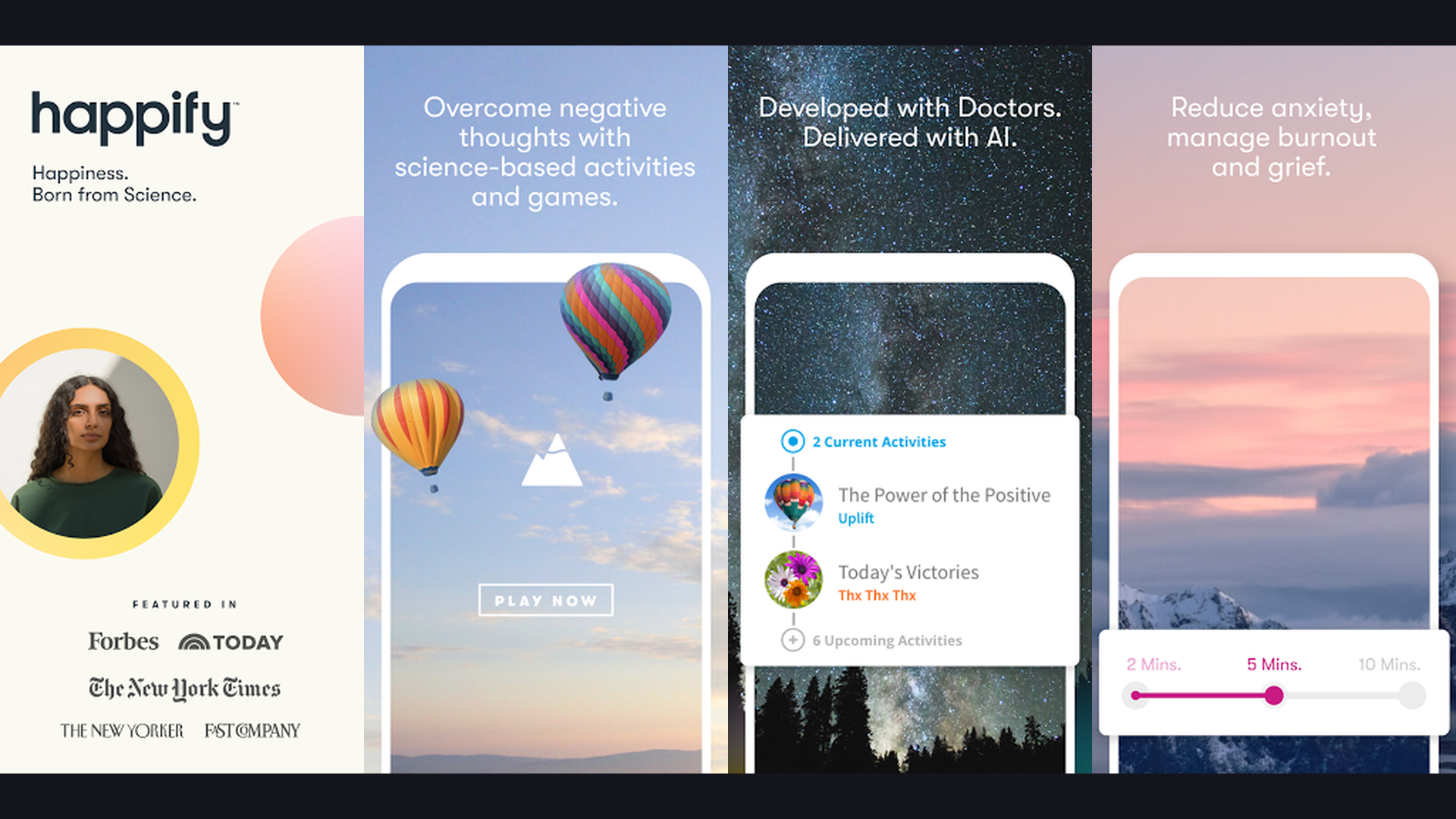 Happify app screenshots for graduate students