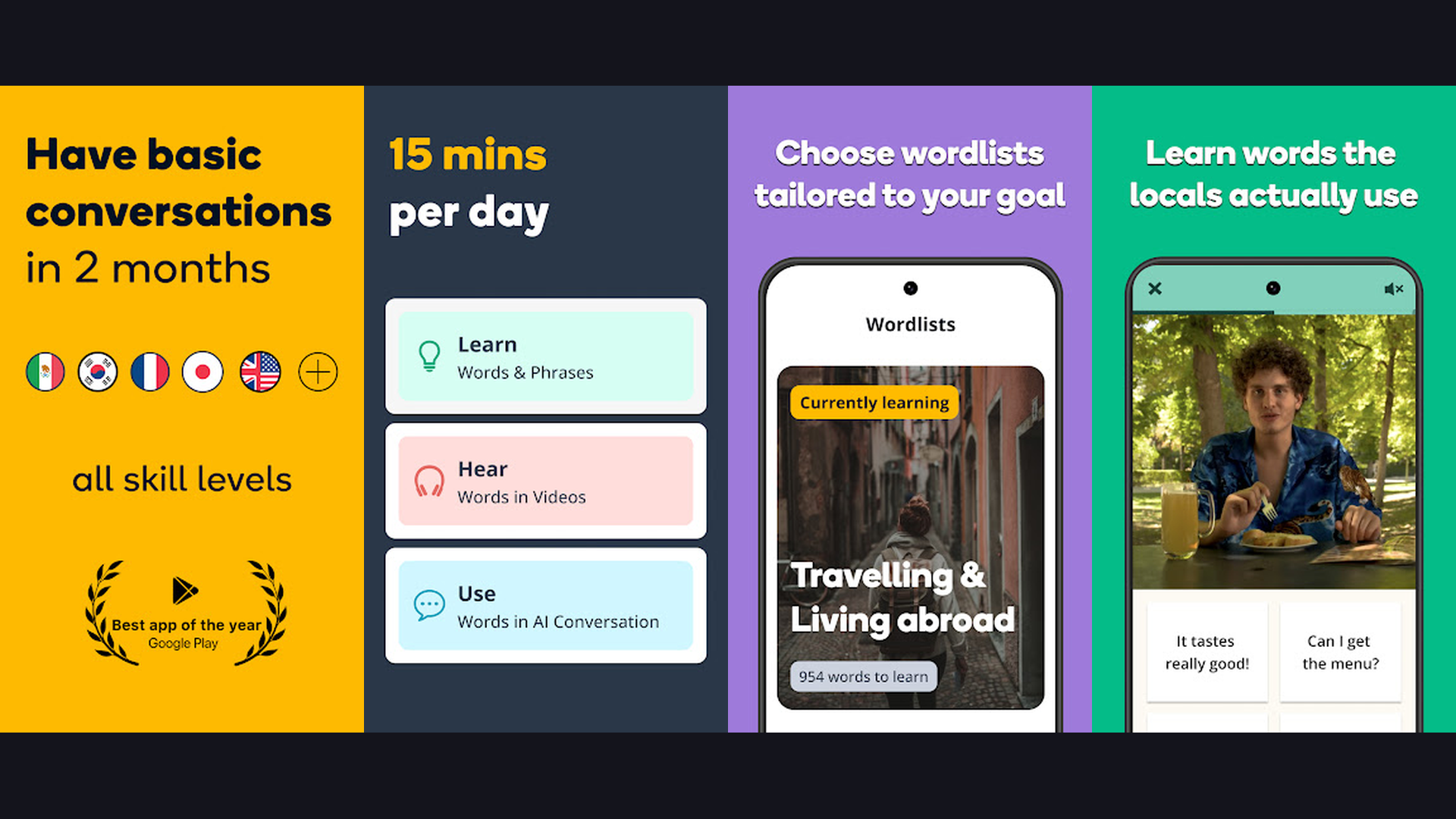 Memrise language learning app screenshots