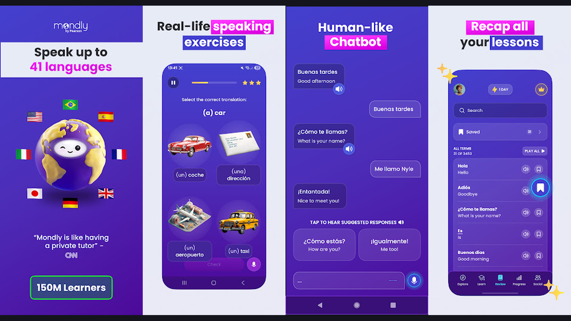 Mondly language learning app screenshots