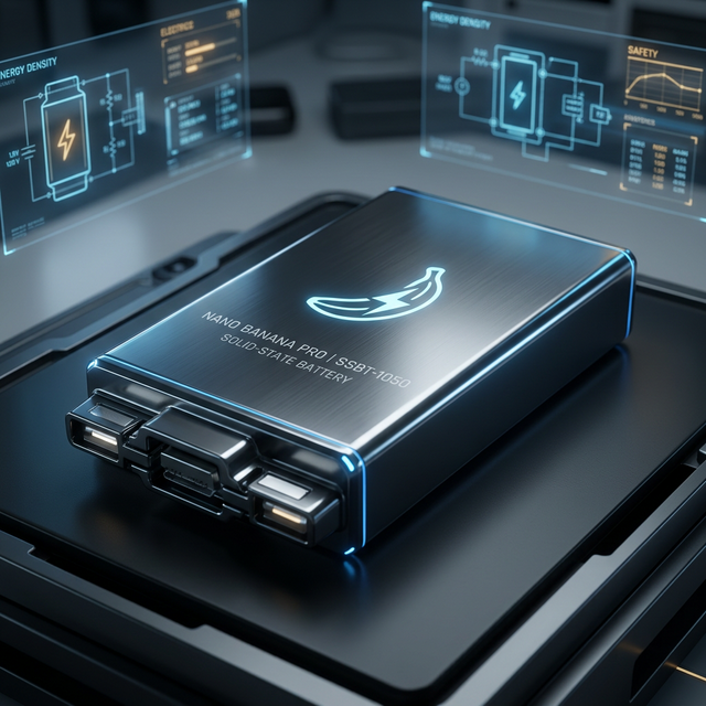 A cinematic 3D render of a futuristic solid-state smartphone battery module highlighting extreme energy density