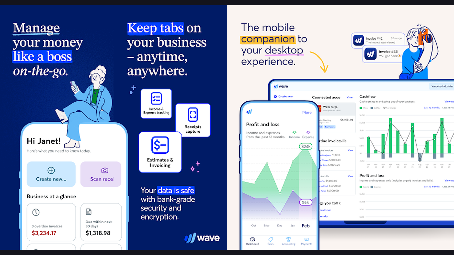 Wave invoice app screenshots