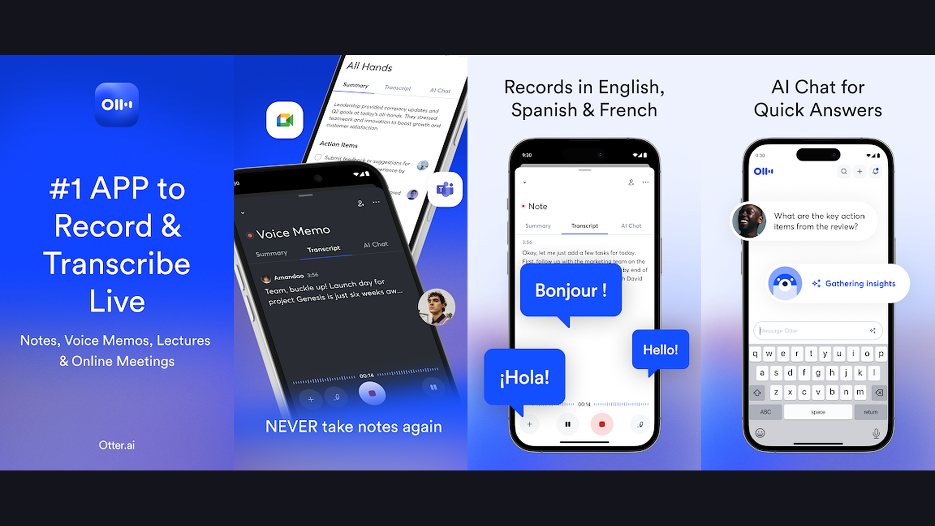 Otter.ai iPhone AI chatbot app screenshots
