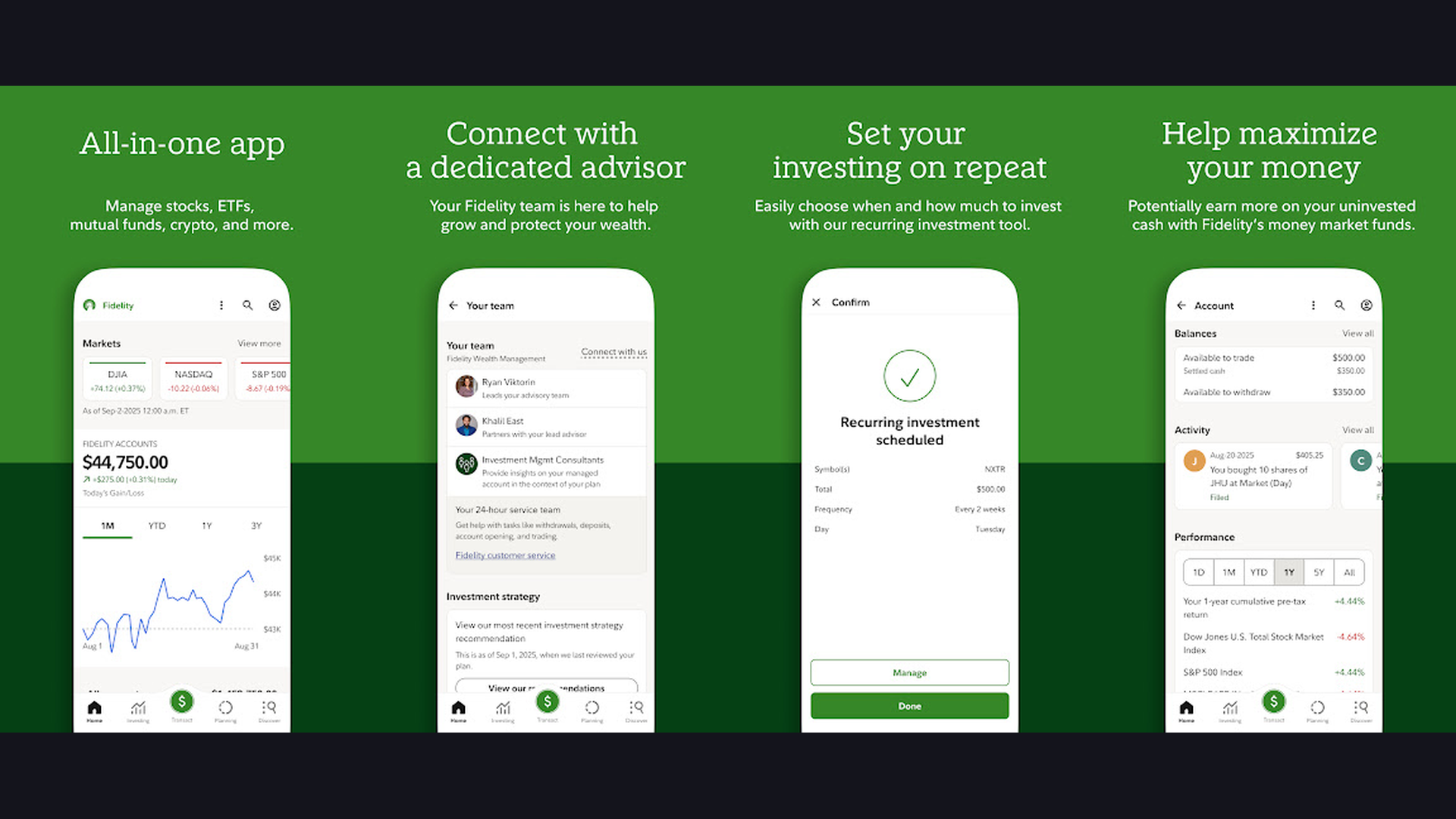 Fidelity Investments stock trading app screenshots