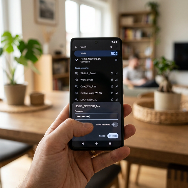 Android Wi-Fi settings showing saved network password