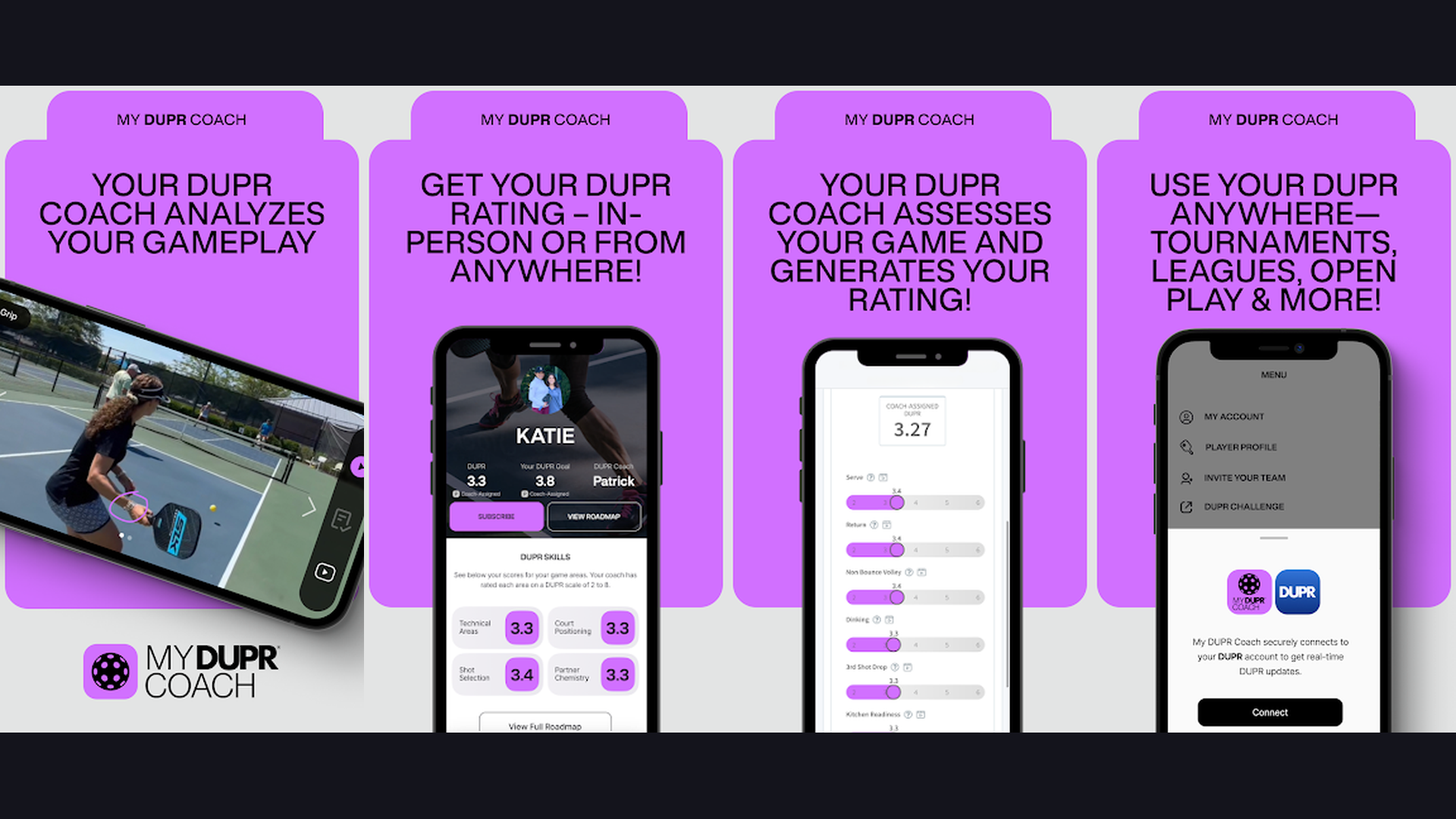 DUPR pickleball app screenshots