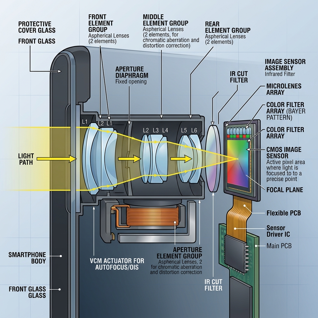 Diagram showing how camera sensor and lens system works