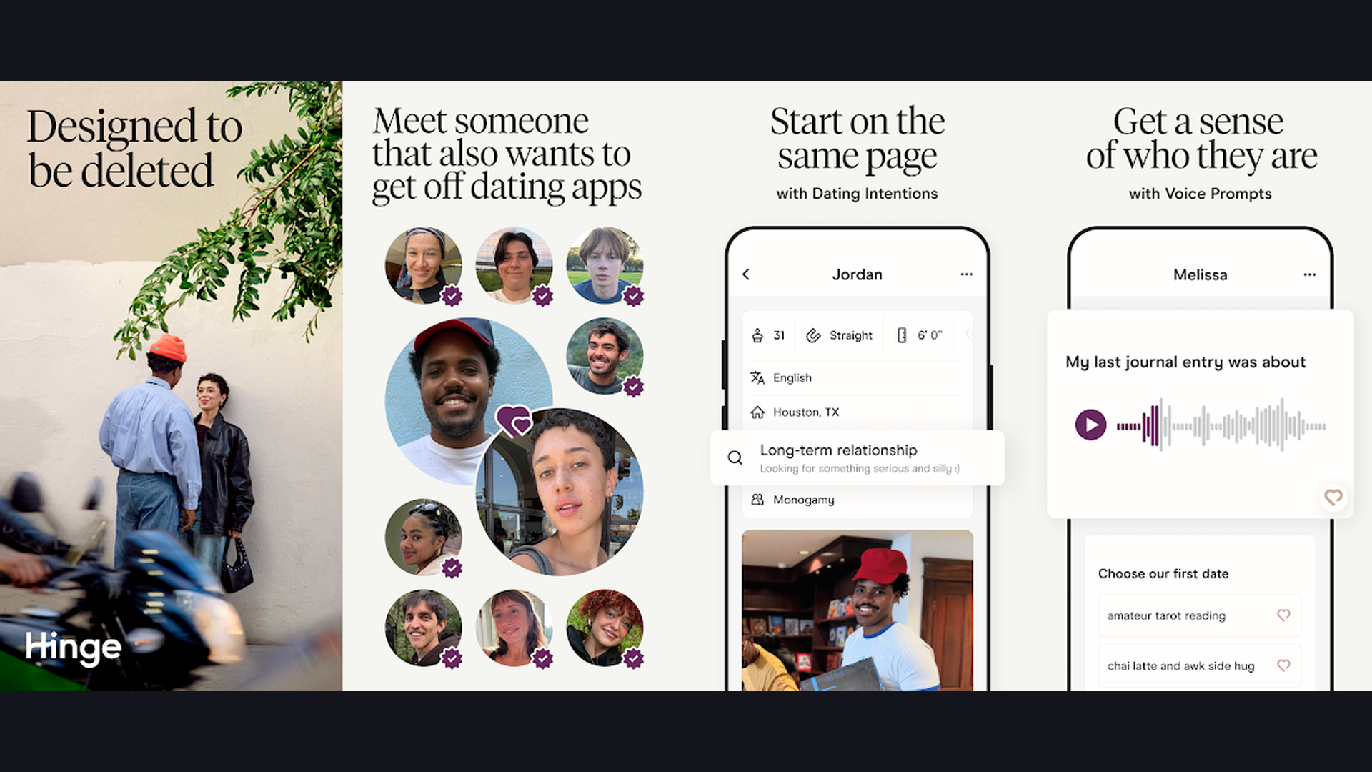 Hinge dating app screenshots