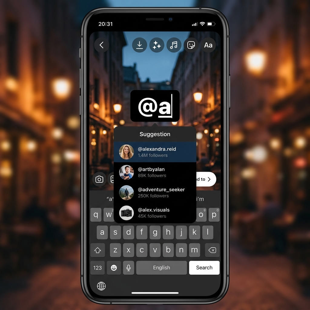 Typing a mention using the text tool in Instagram Story