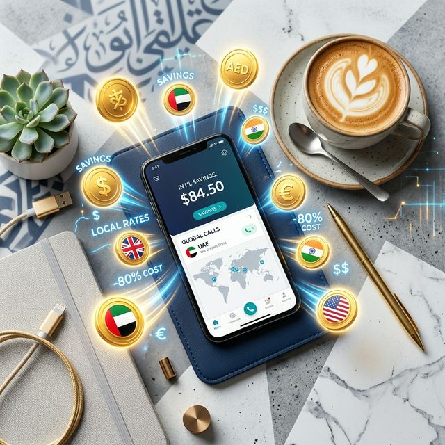 Smartphone and coins representing money saved on calling