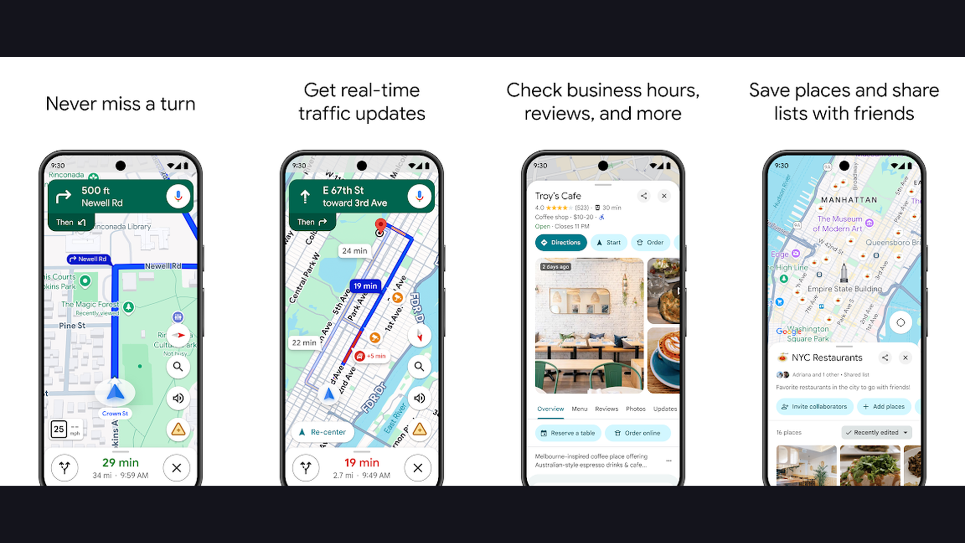 Google Maps app screenshots