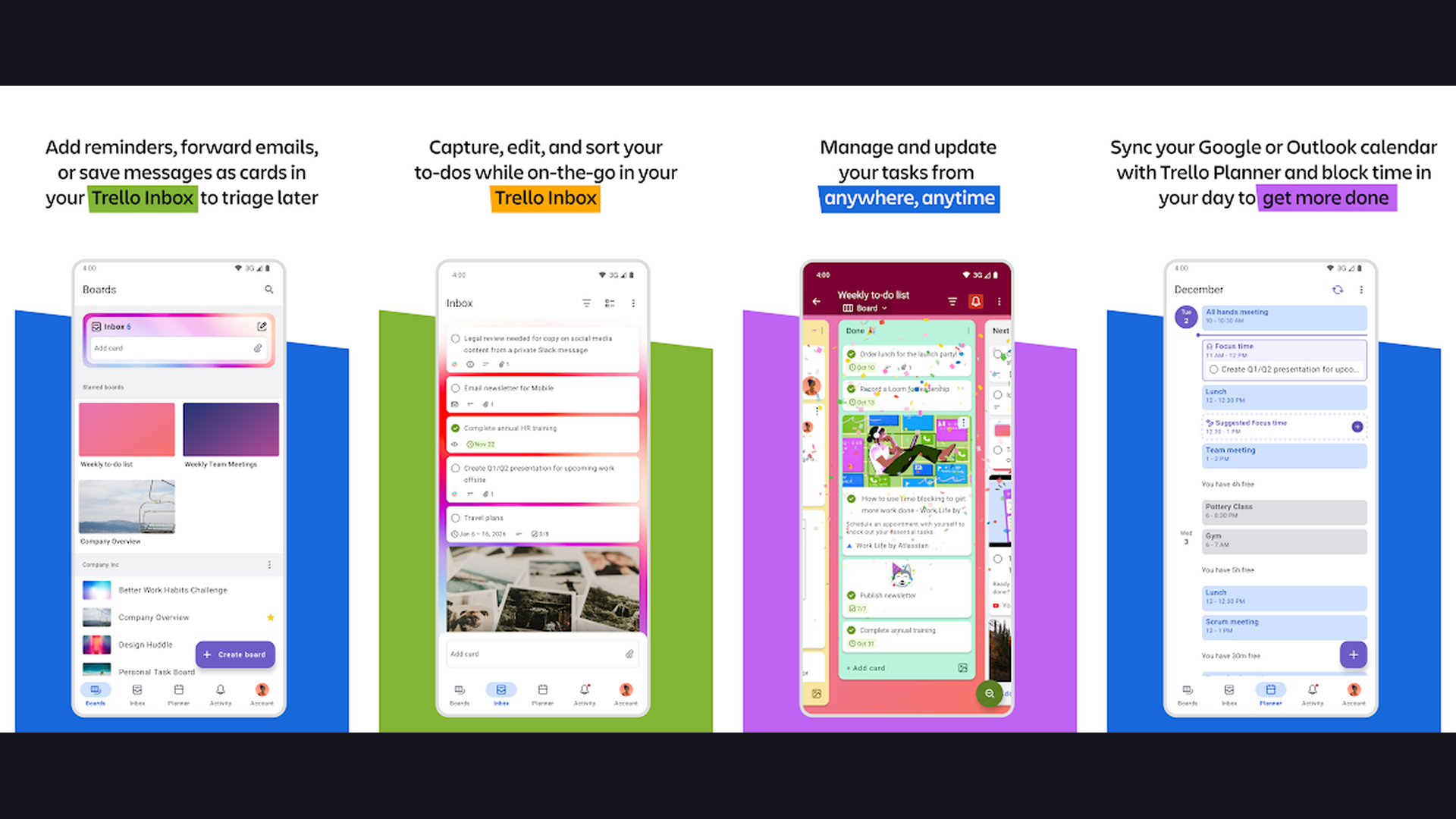 Trello app screenshots for graduate students