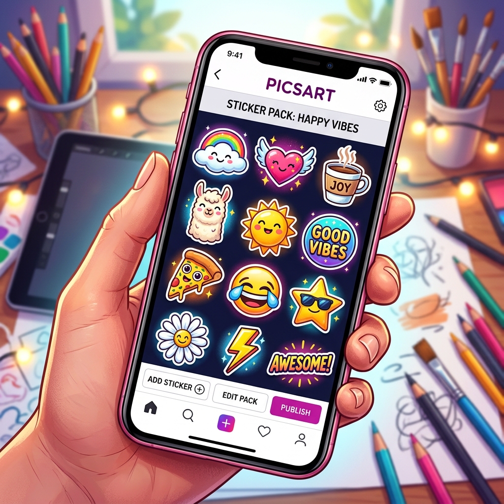 PicsArt custom sticker pack design with effects