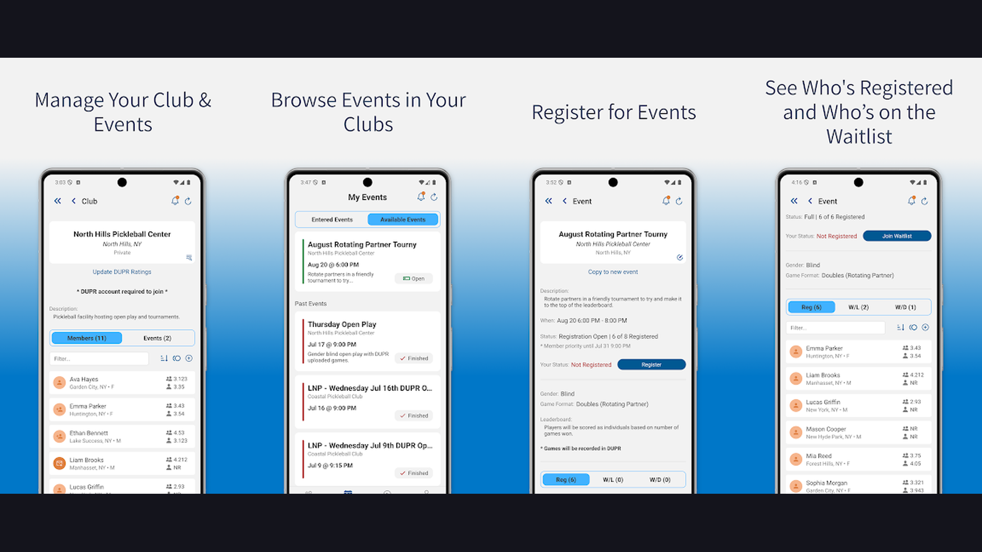 Pickleheads pickleball app screenshots