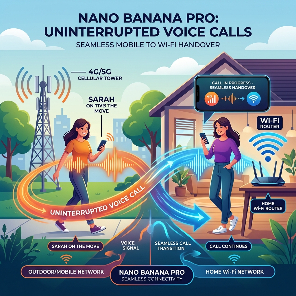 Seamless transition between cell network and Wi-Fi calling