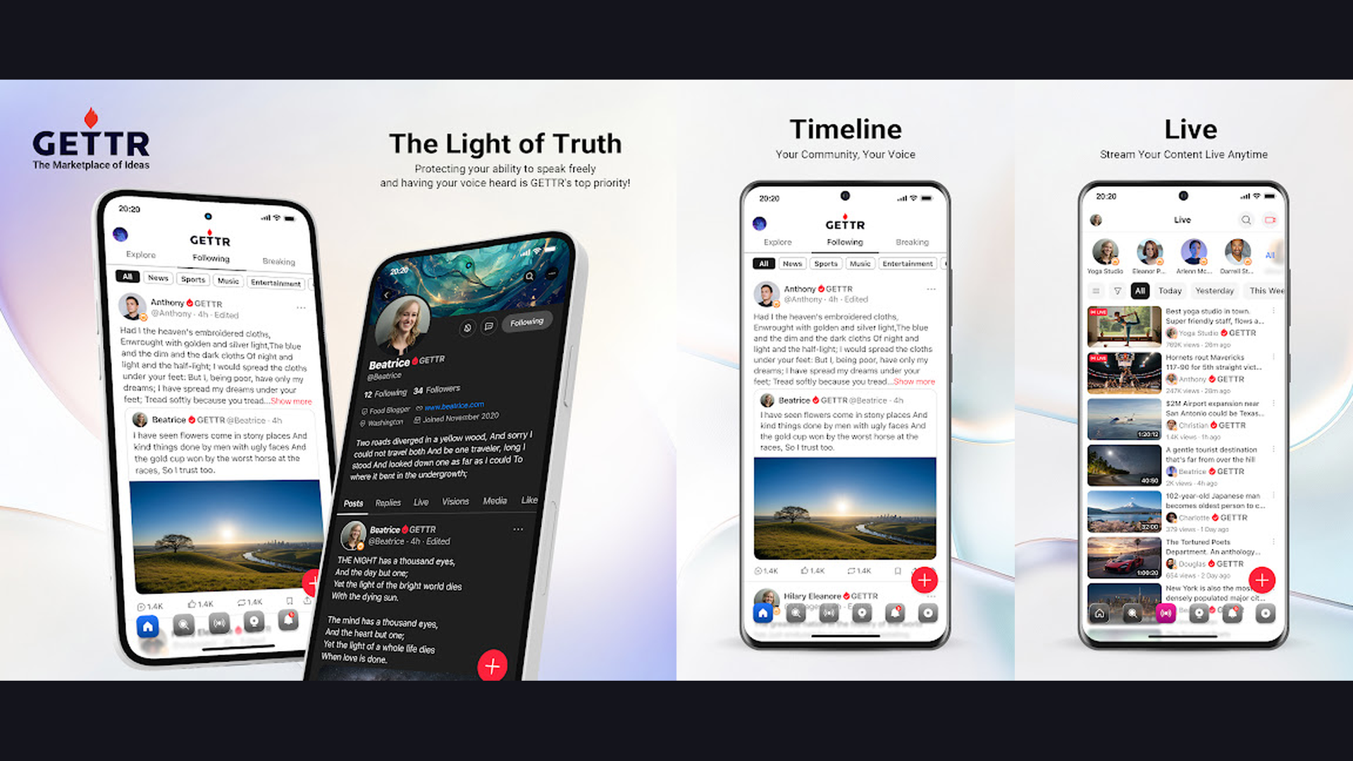 GETTR app screenshots and features