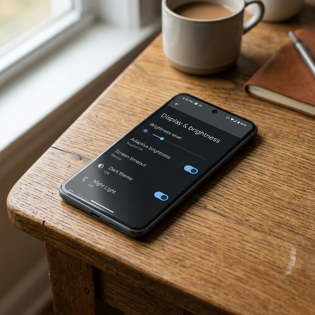 Smartphone with dark mode enabled showing battery saving settings
