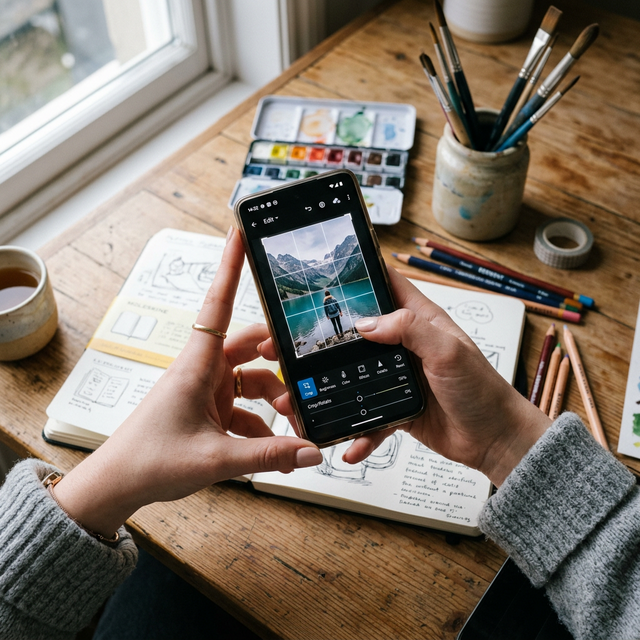 Editing a photo in PicsArt mobile app with border tools