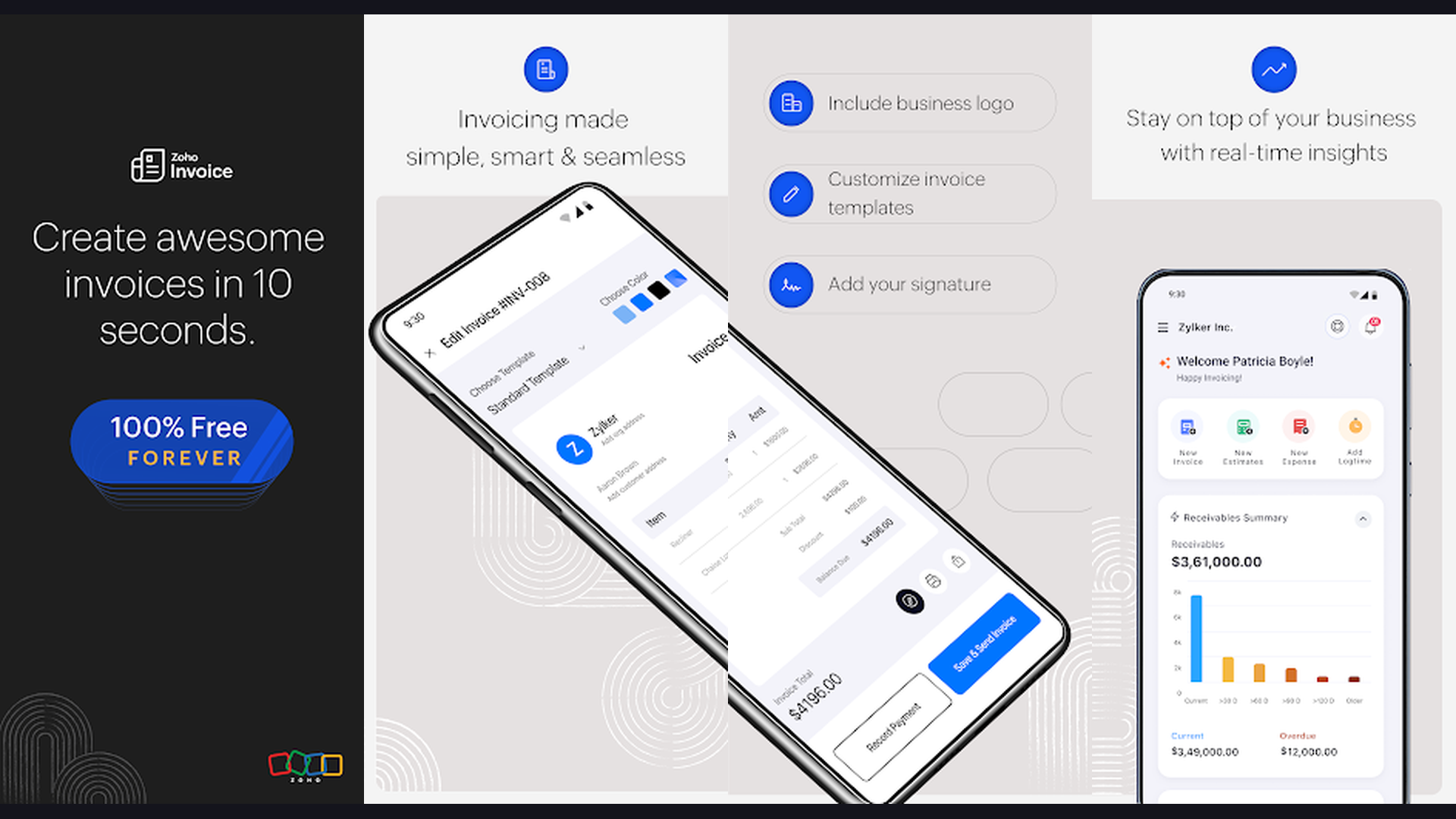 Zoho Invoice invoice app screenshots