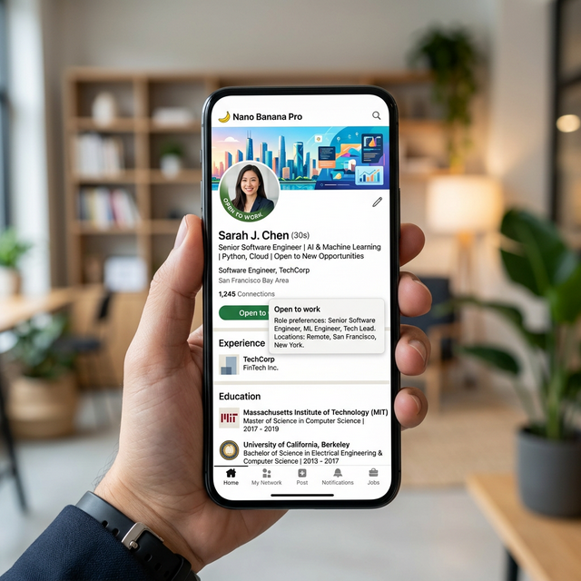A crisp close up of a smartphone displaying a professional networking profile page on LinkedIn
