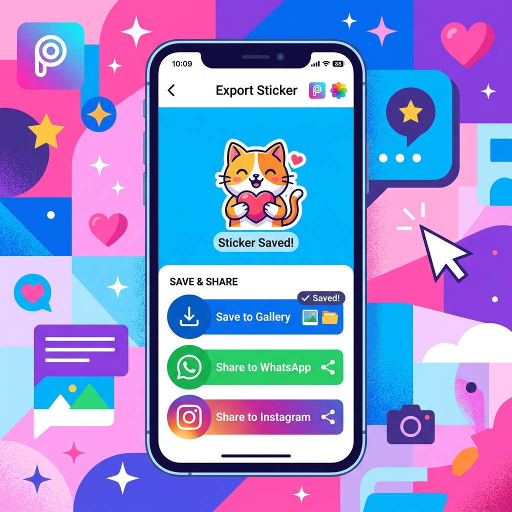 Save and share PicsArt stickers to WhatsApp and Instagram