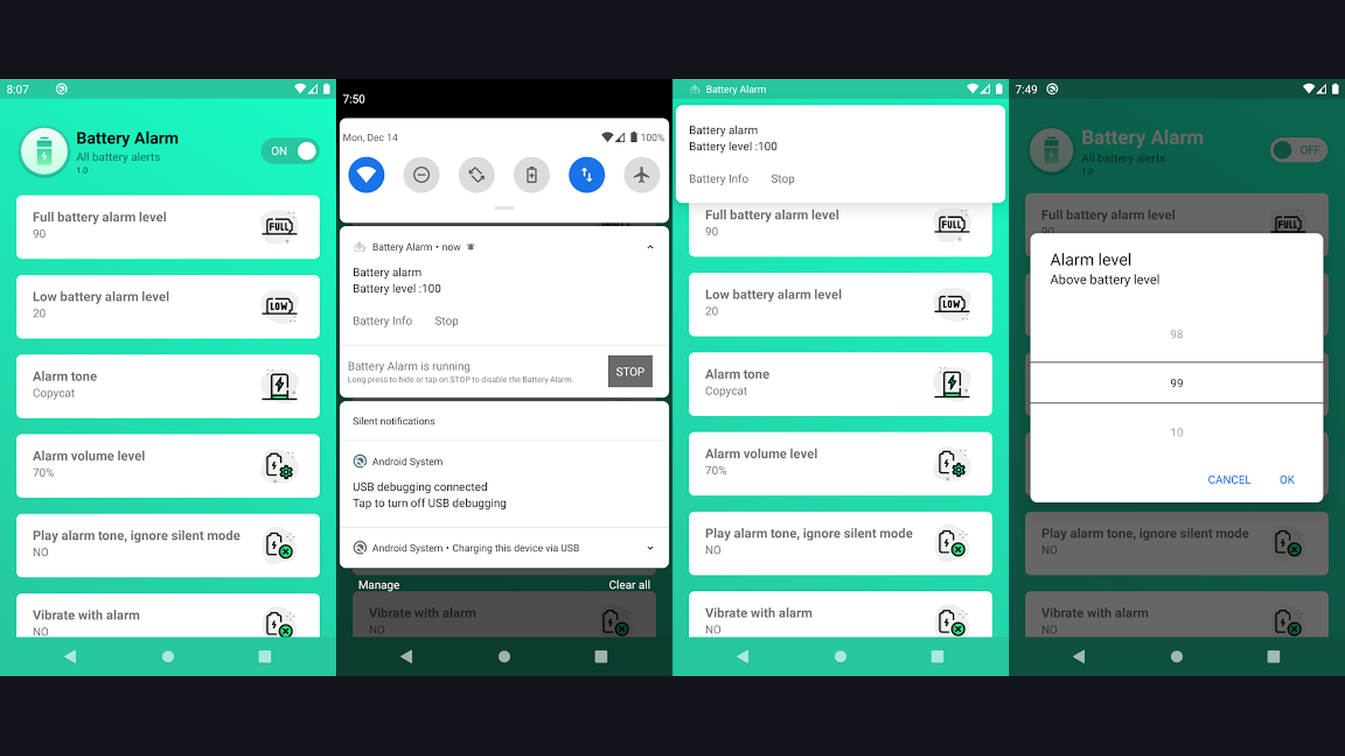 Full Battery Alarm app screenshots and features