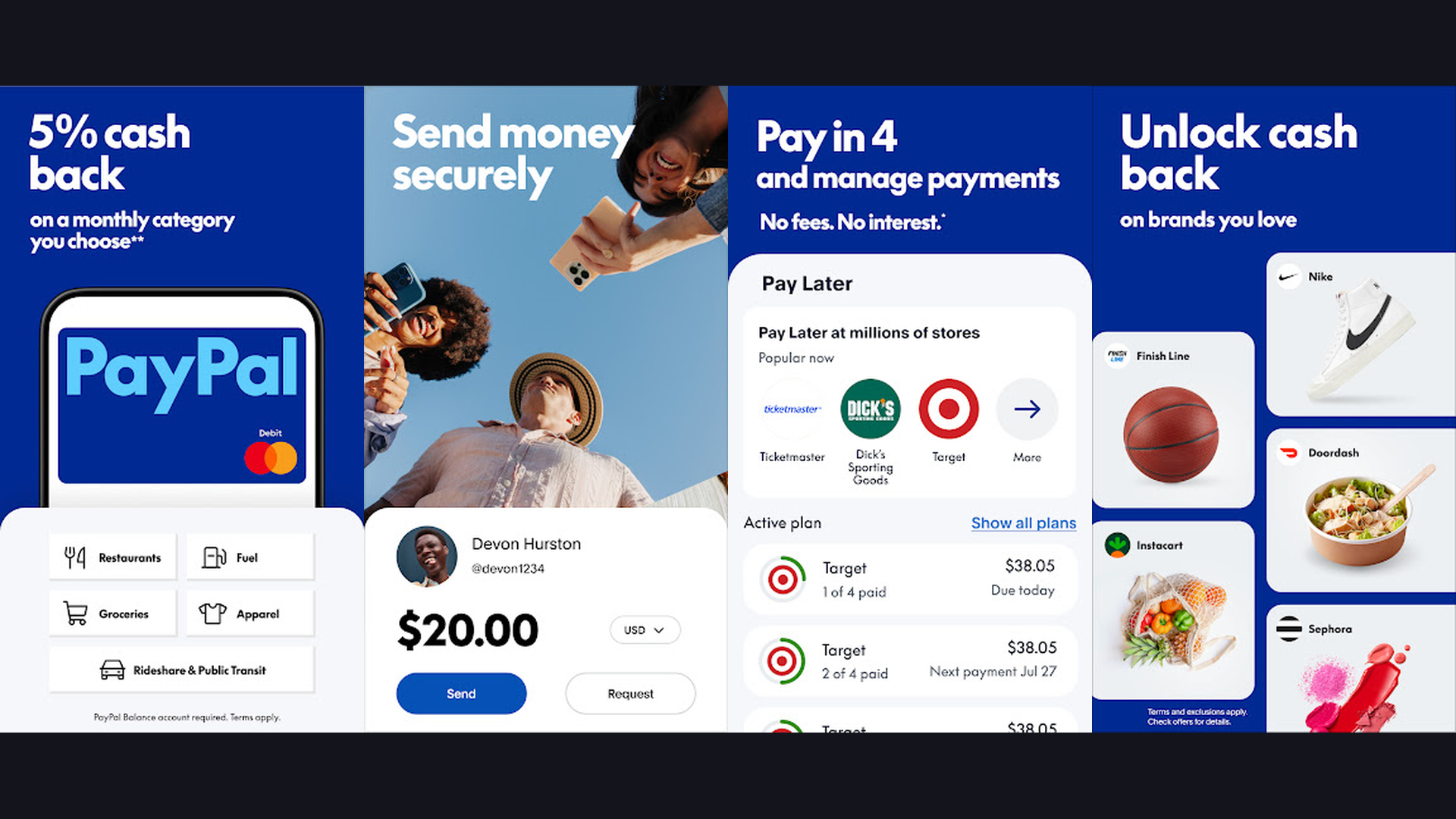 PayPal Pay in 4 buy now pay later app screenshots
