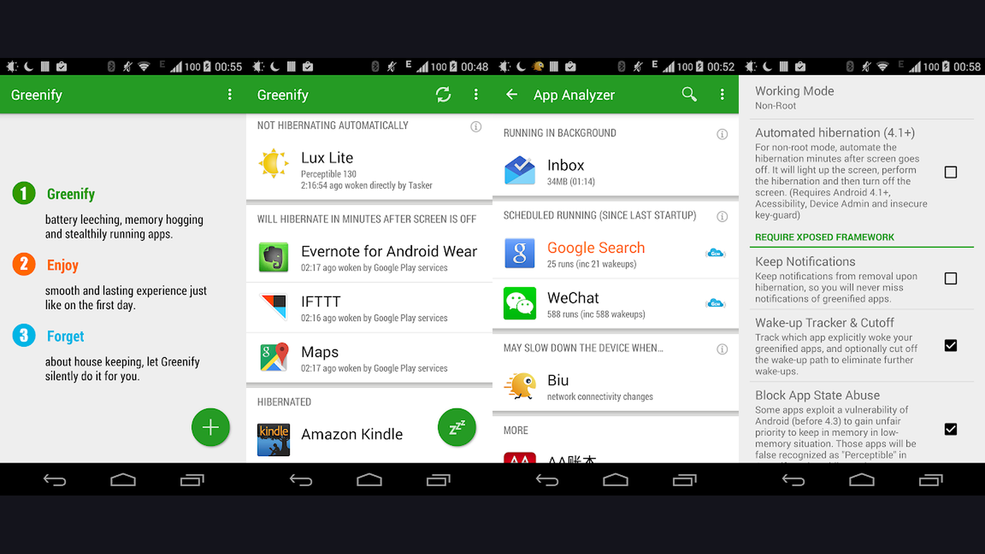 Greenify app screenshots and features