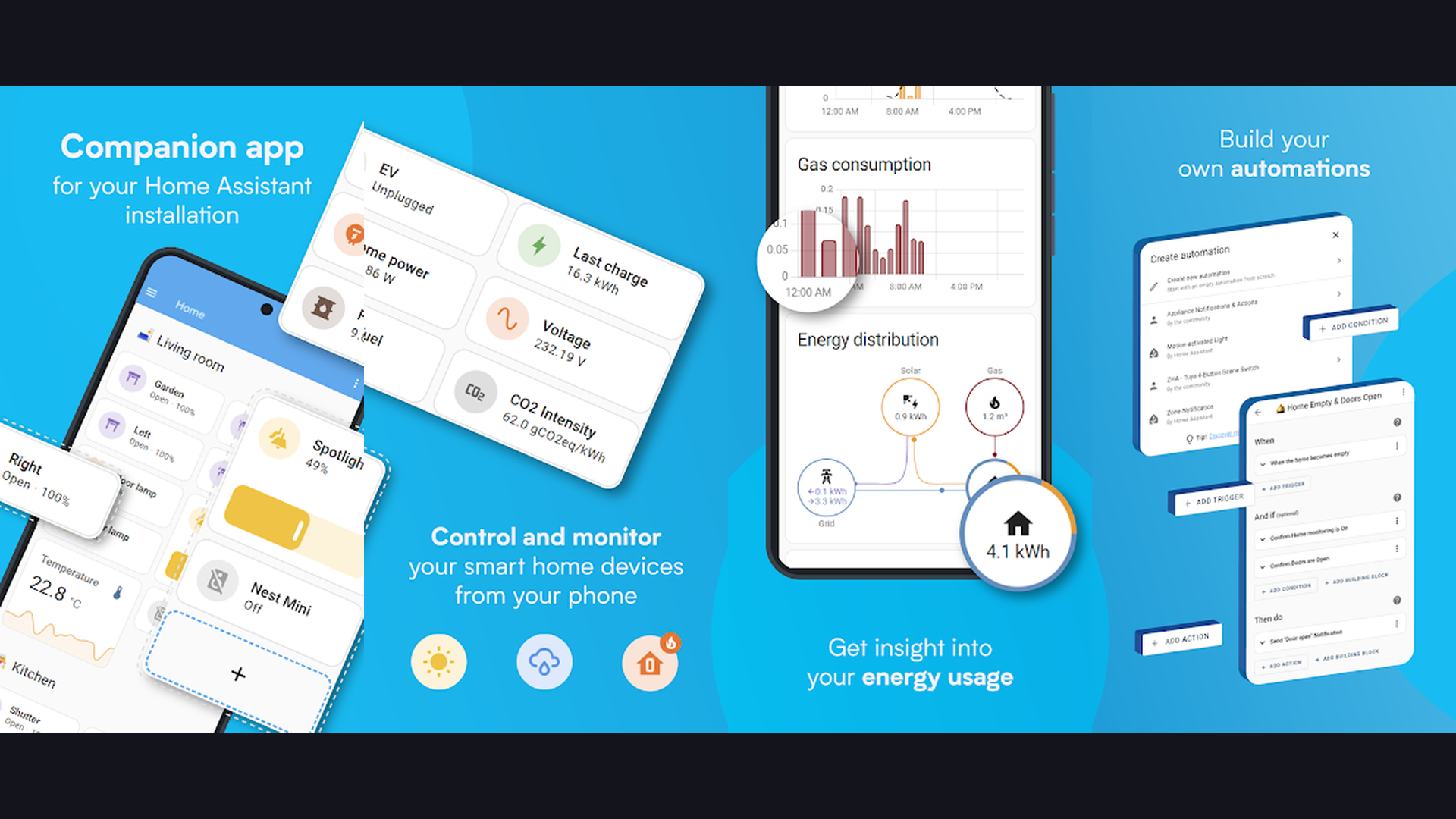 Home Assistant self-hosted app screenshots
