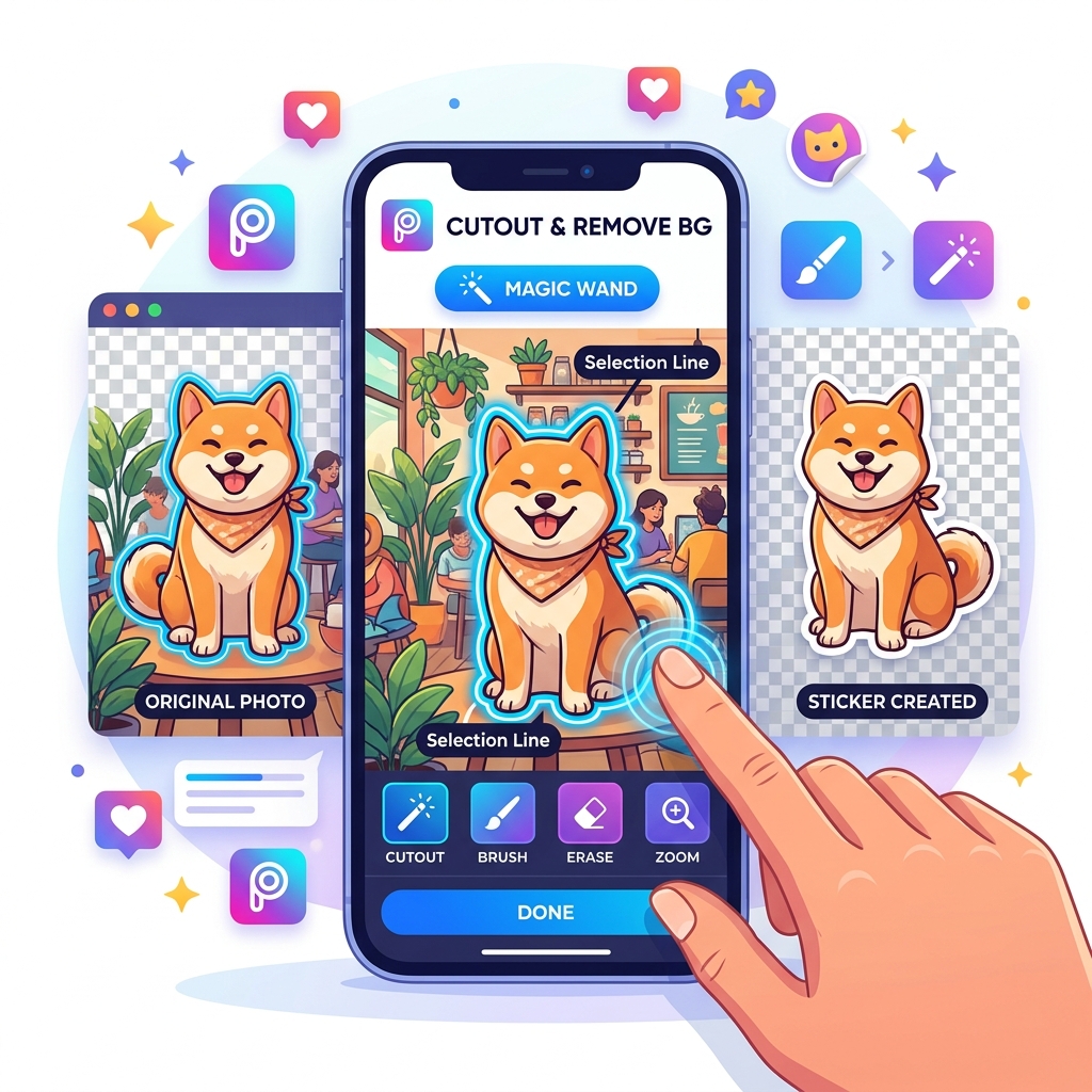 PicsArt Remove Background tool for sticker creation