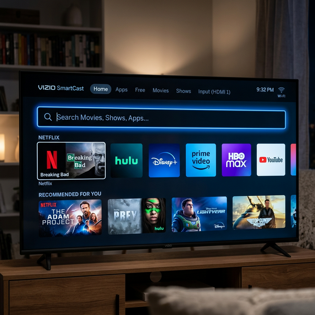 Vizio SmartCast interface showing pre-installed streaming apps