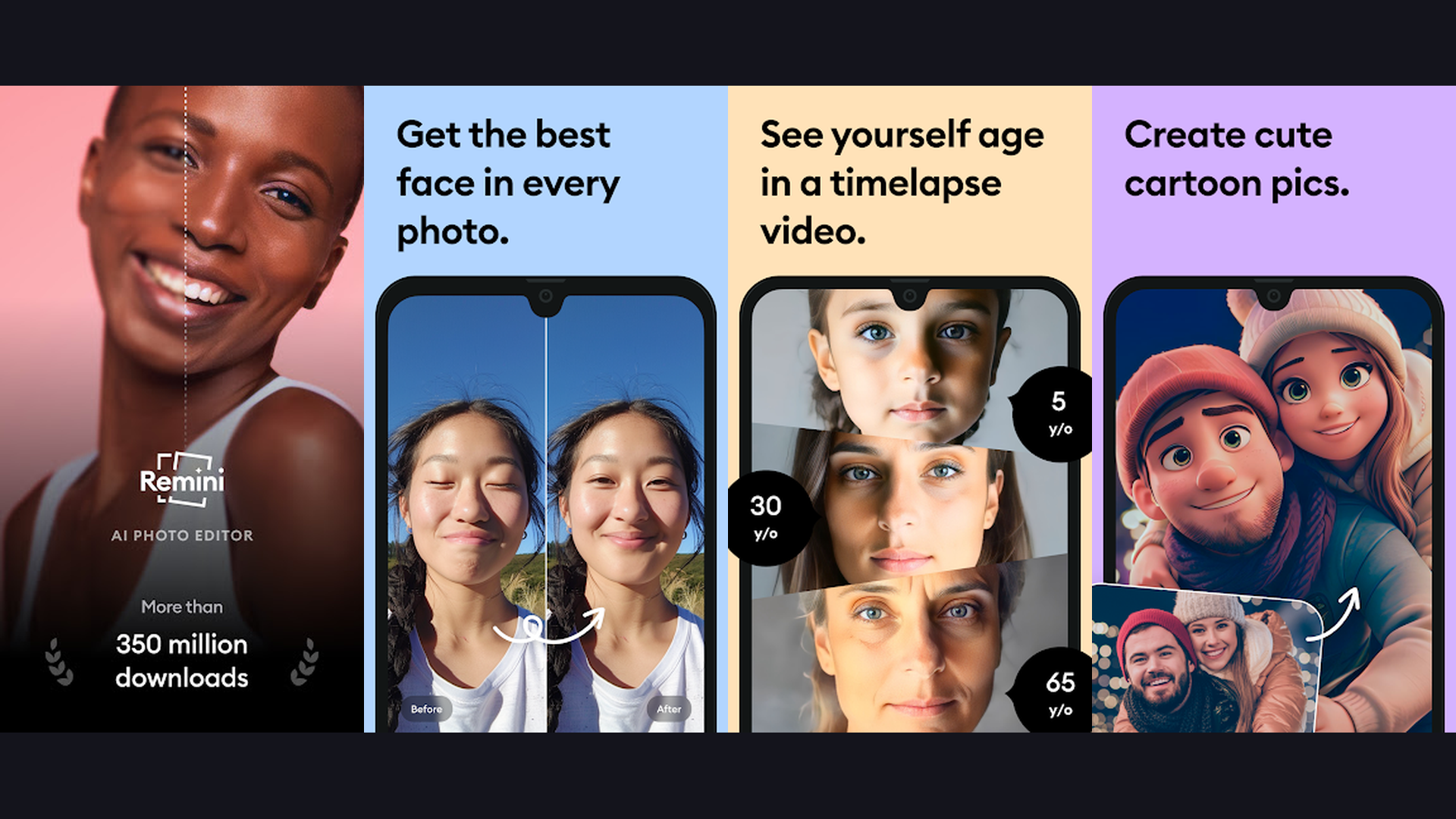 Remini AI photo editing app screenshots