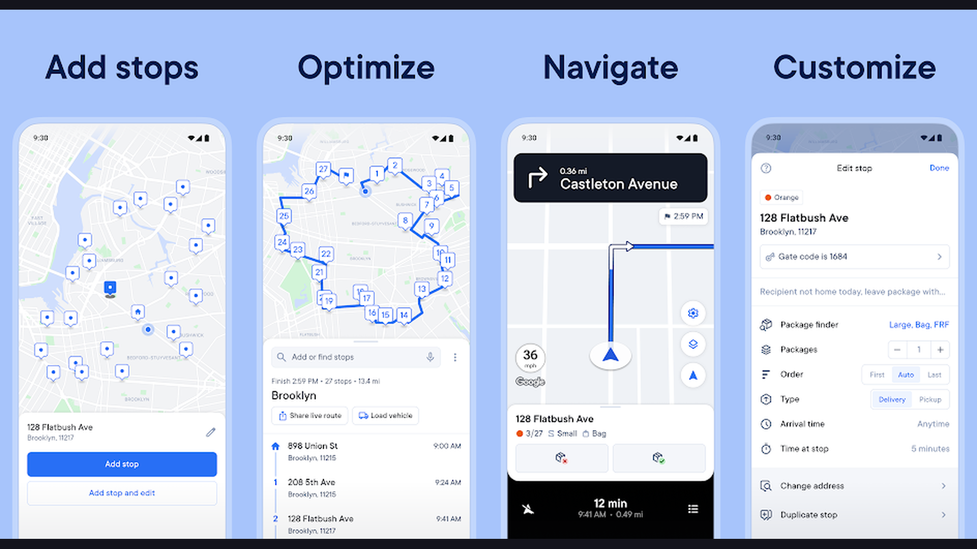 Zeo Route Planner delivery driver GPS app screenshots