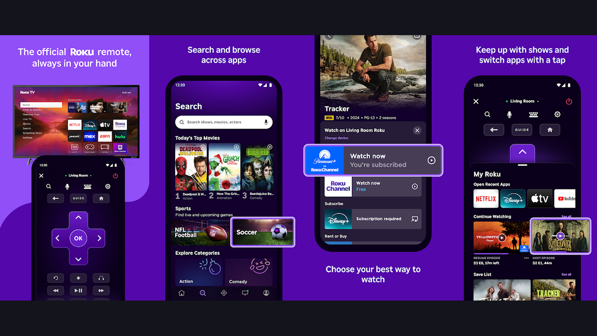 The Roku App (Official) features and interface