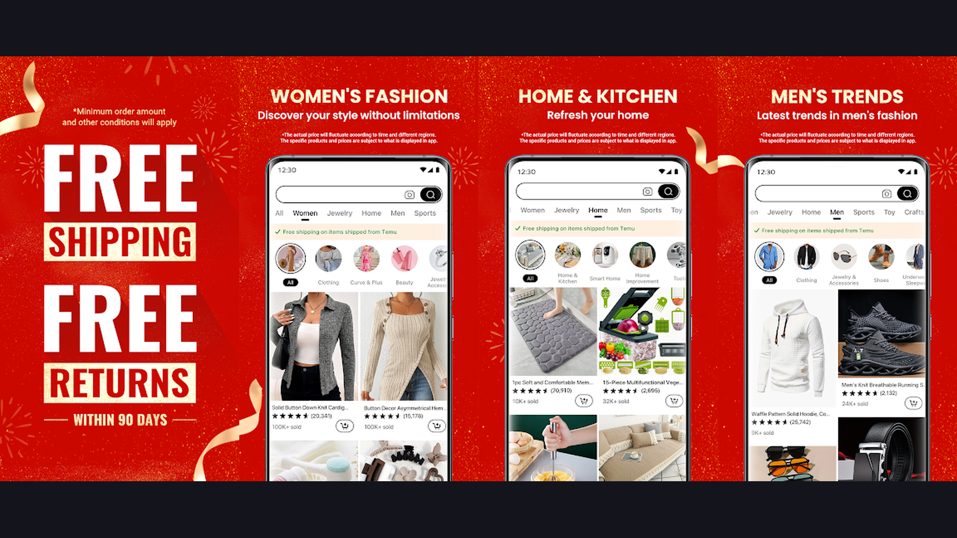 Temu shopping app screenshots