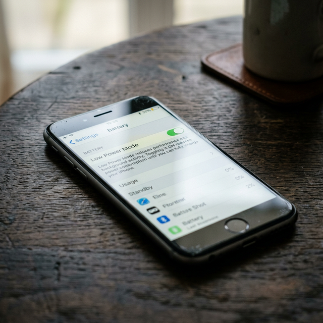 An iPhone screen showing the yellow battery icon of Low Power Mode