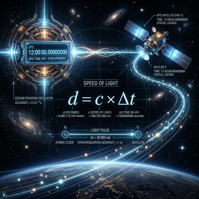 Futuristic atomic clock displaying precision synchronization