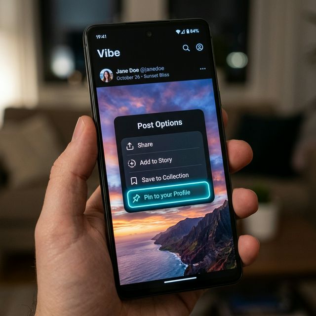 Sleek smartphone UI showing the native Instagram menu option to pin to your profile