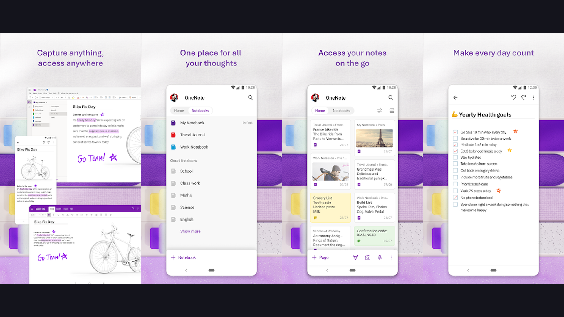 Microsoft OneNote iPad note-taking app screenshots