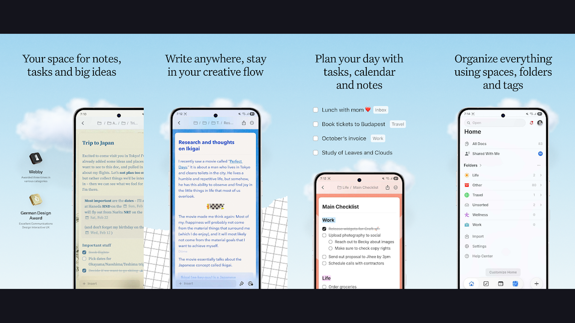 Craft Mac note-taking app screenshots