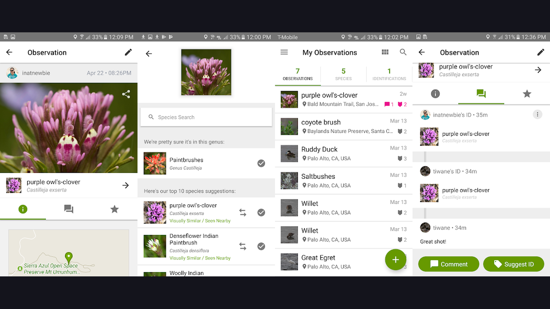 iNaturalist app screenshots