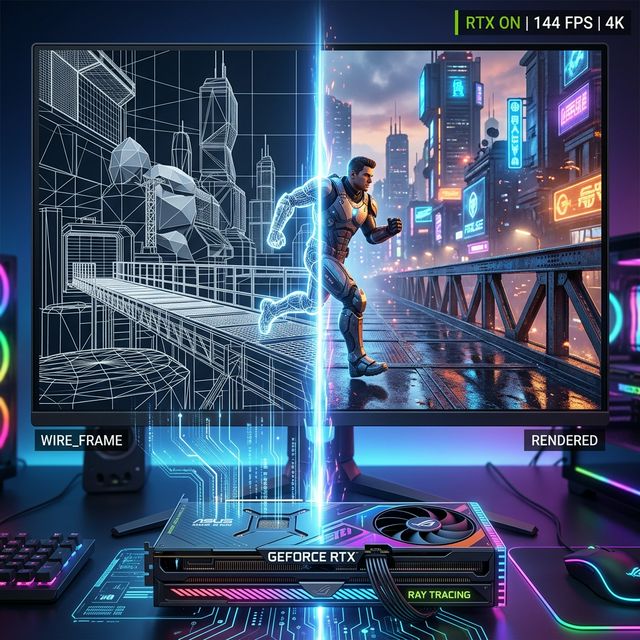 High end GPU rendering an advanced video game environment