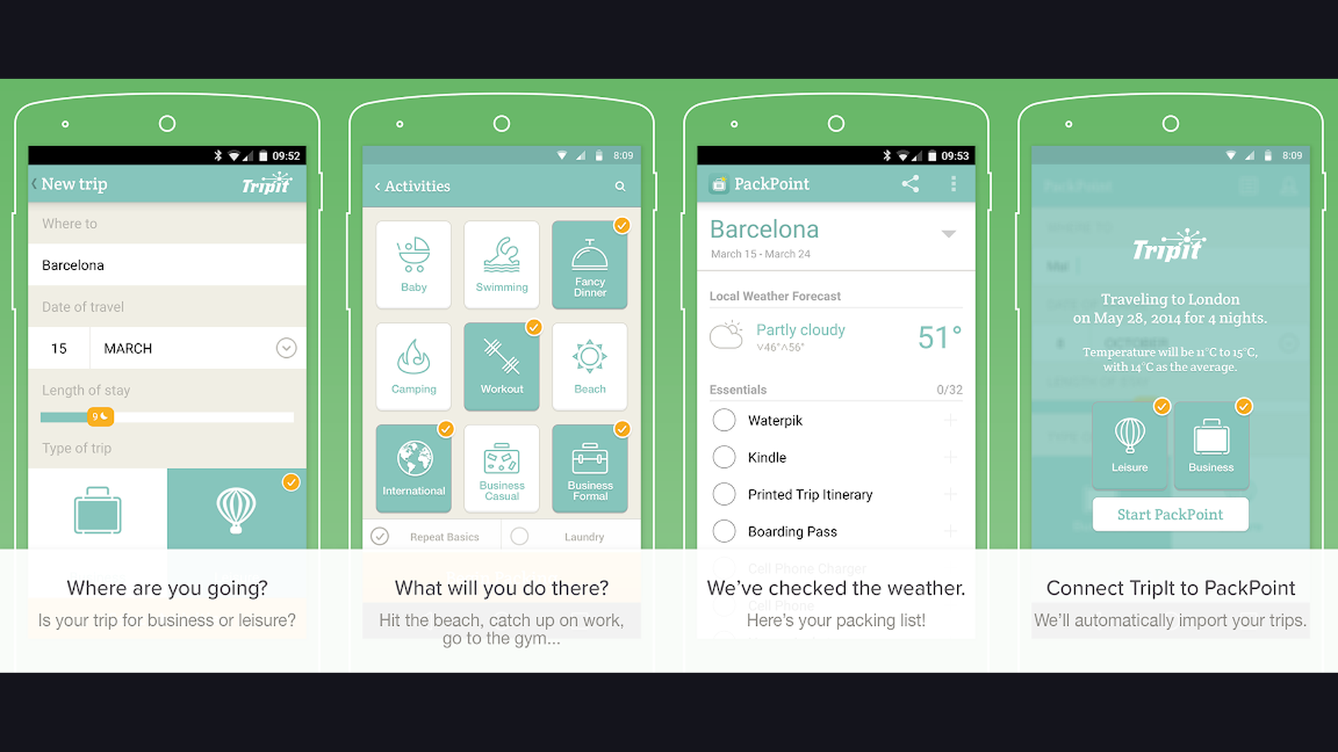 PackPoint cruise app screenshots