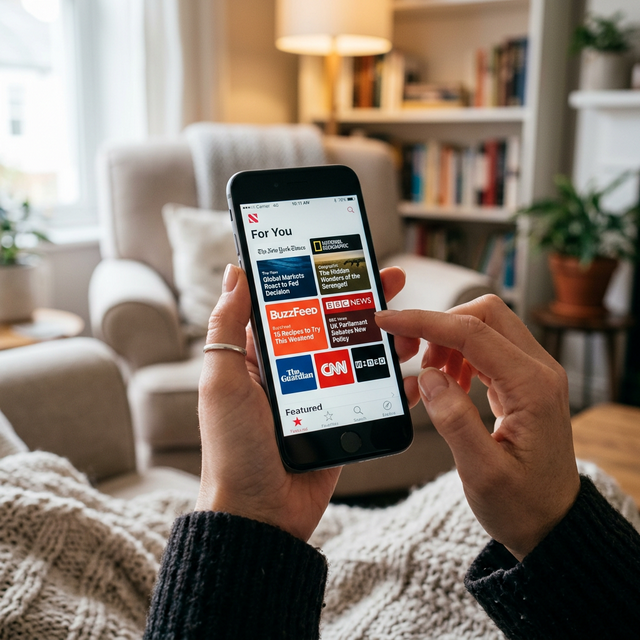 An iPhone running the original Apple News app introduced in iOS 9