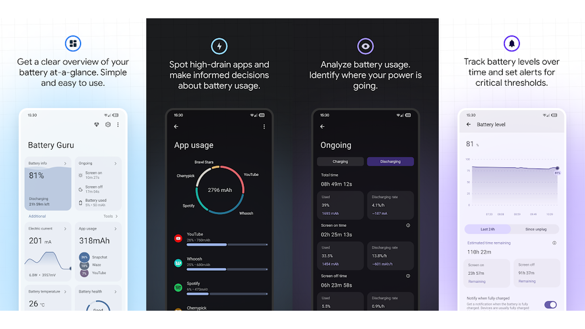 Battery Guru app screenshots