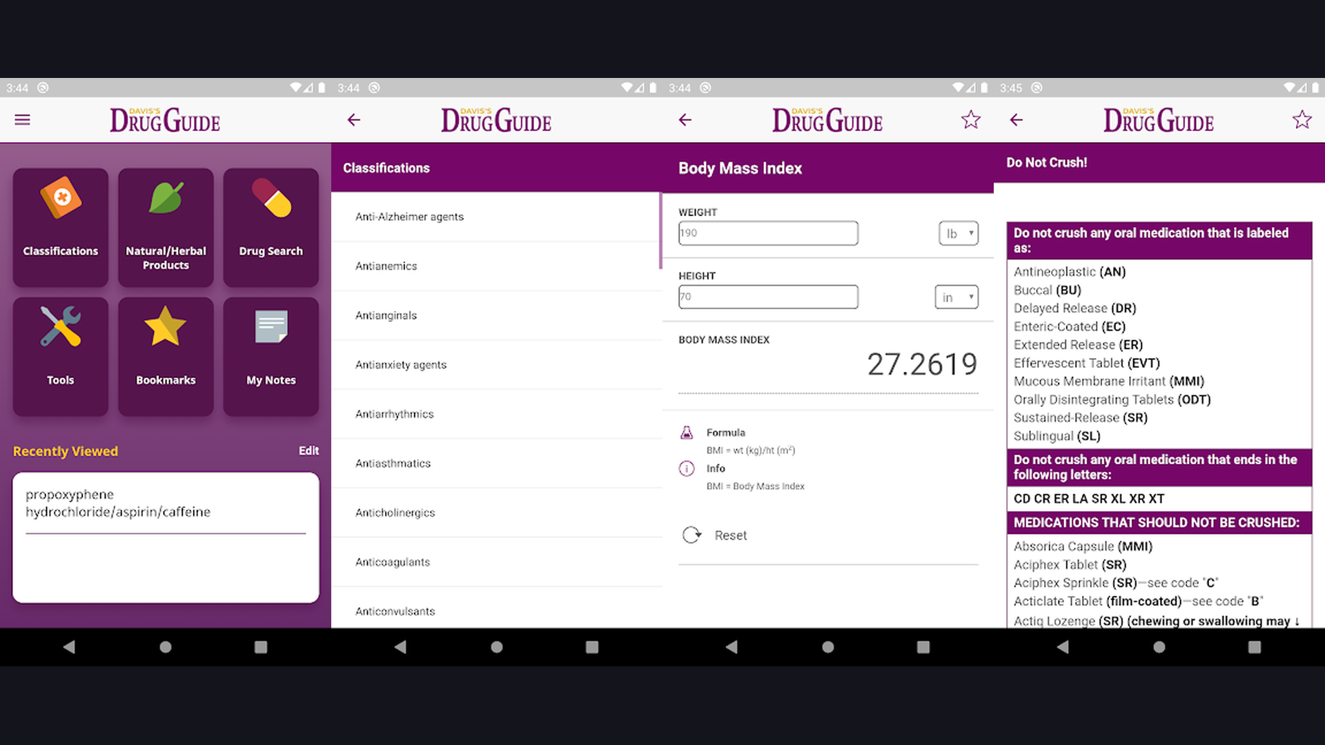 Davis Drug Guide app screenshots