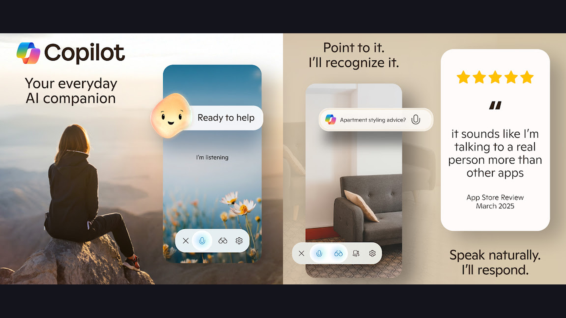 Microsoft Copilot iPhone AI chatbot app screenshots