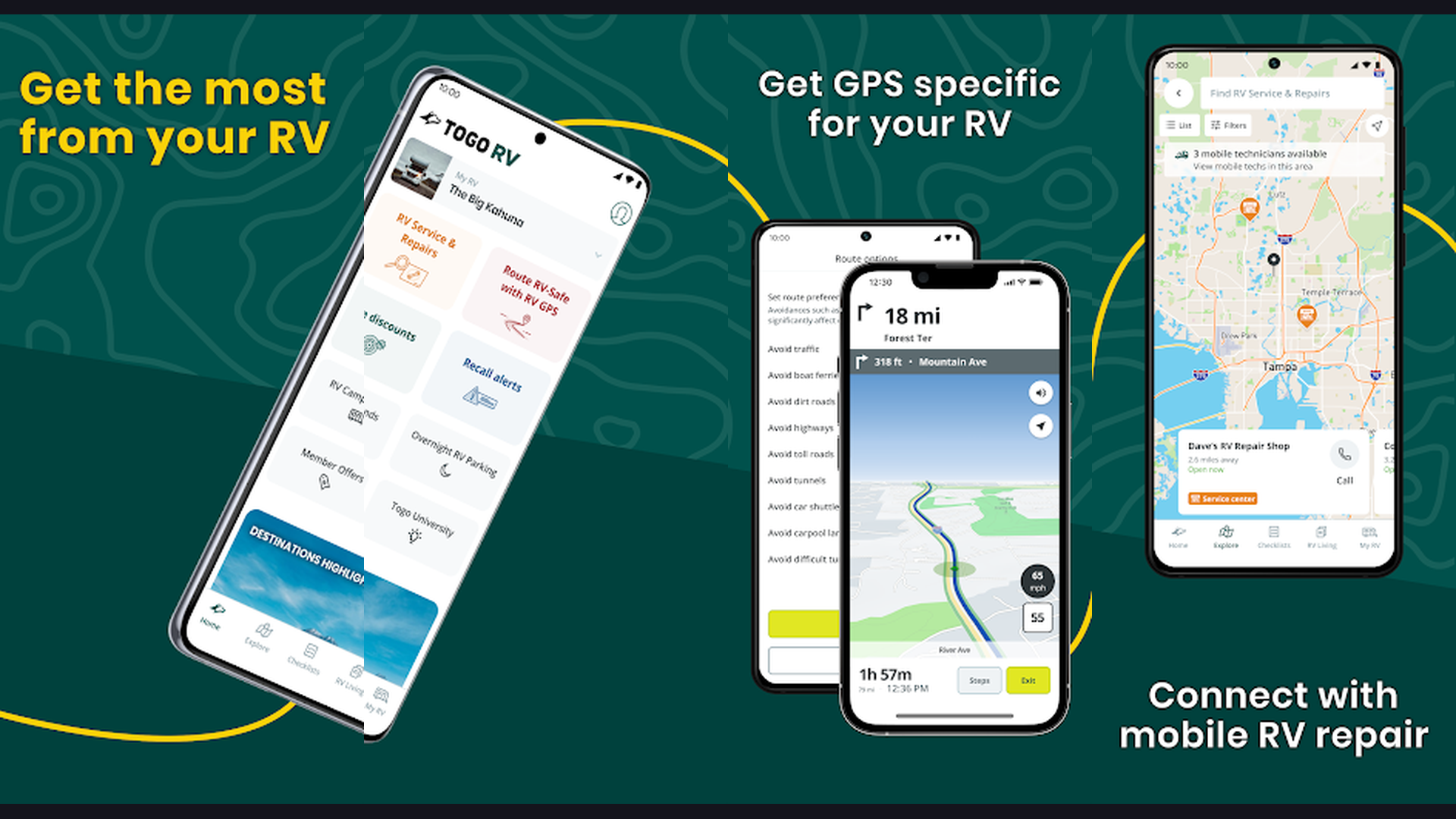 Togo RV RV navigation app screenshots