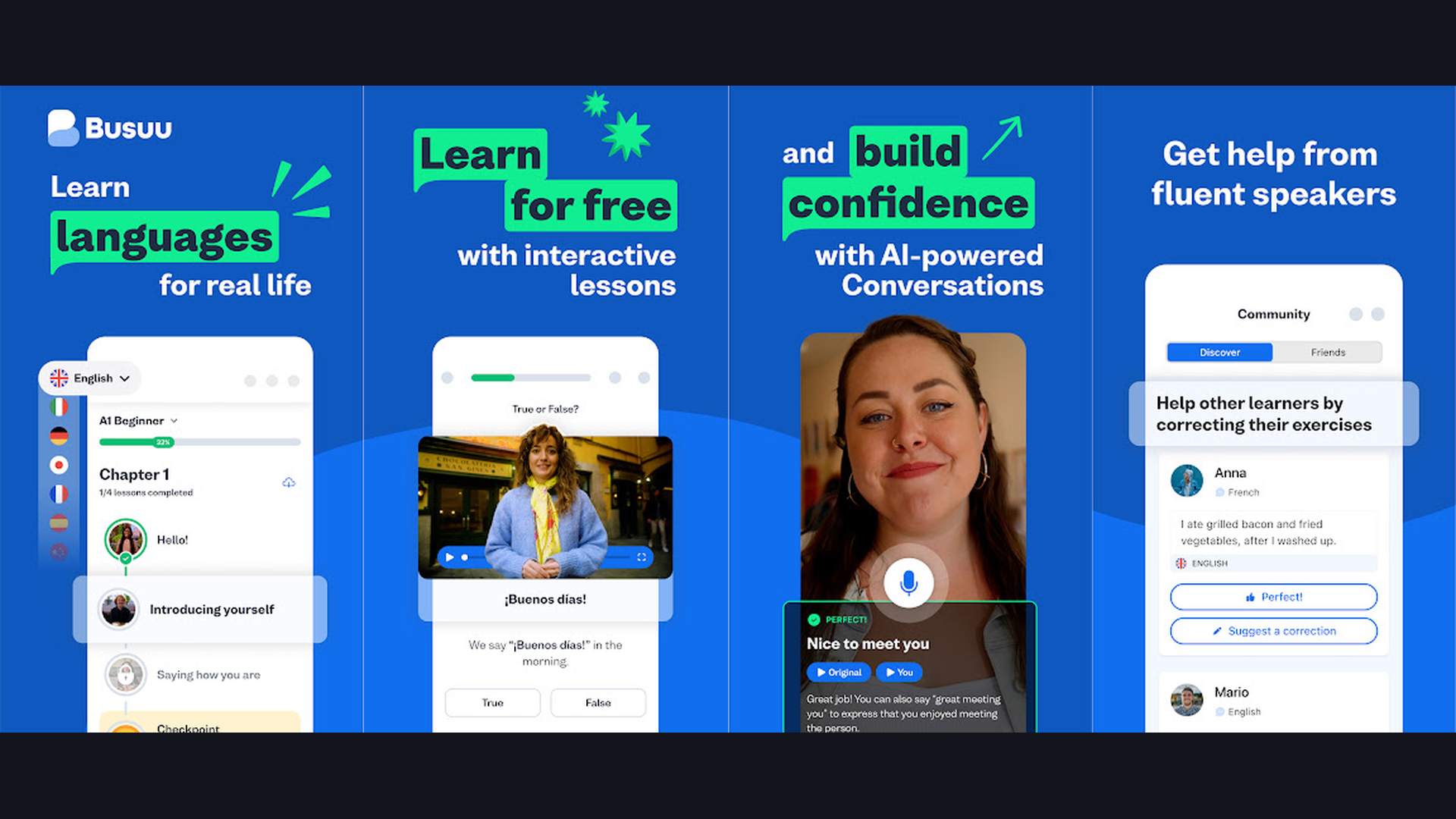 Busuu language learning app screenshots
