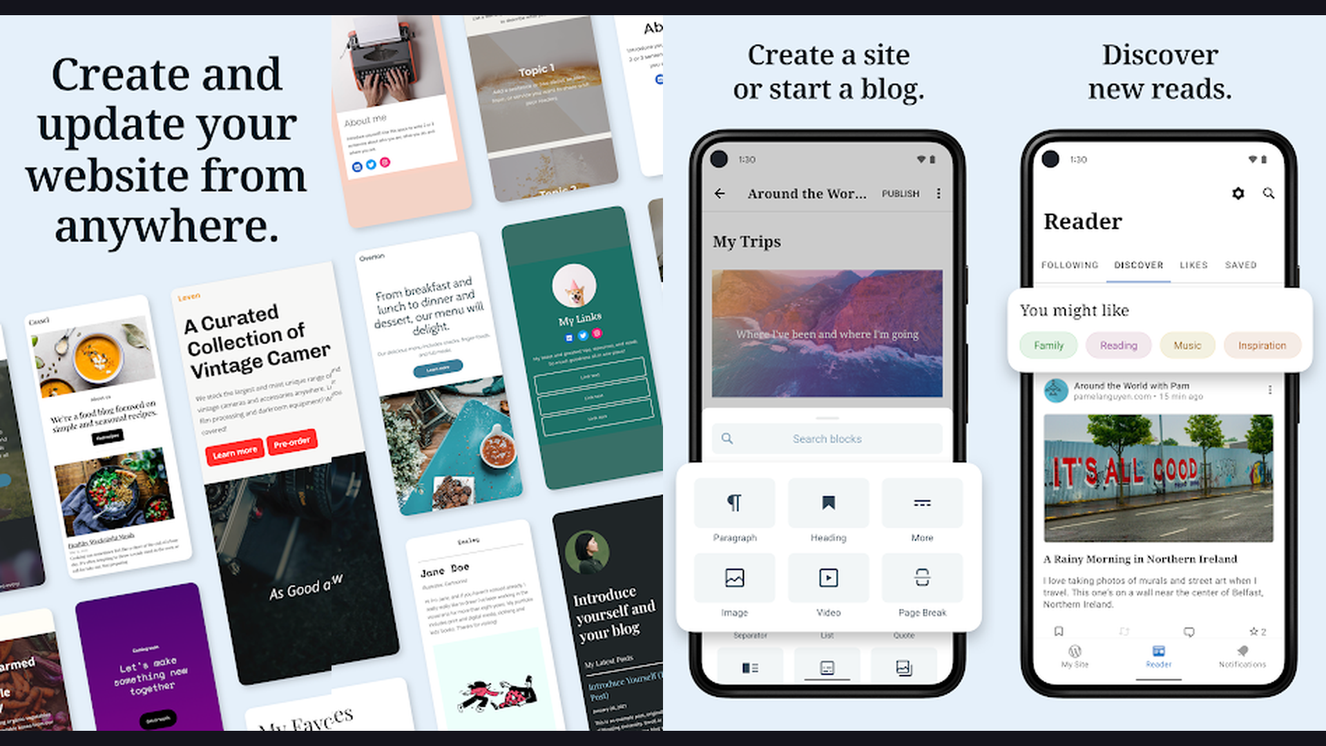WordPress van life content creation app screenshots